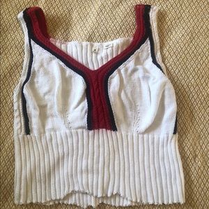 Red, White, and Black crochet Crop-Top